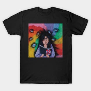 "I see you" illustration portrait horror book eyes rainbow vortex T-Shirt